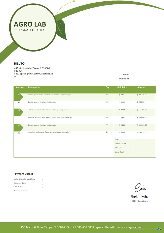 Download Free Agriculture Invoice Template Photoshop template